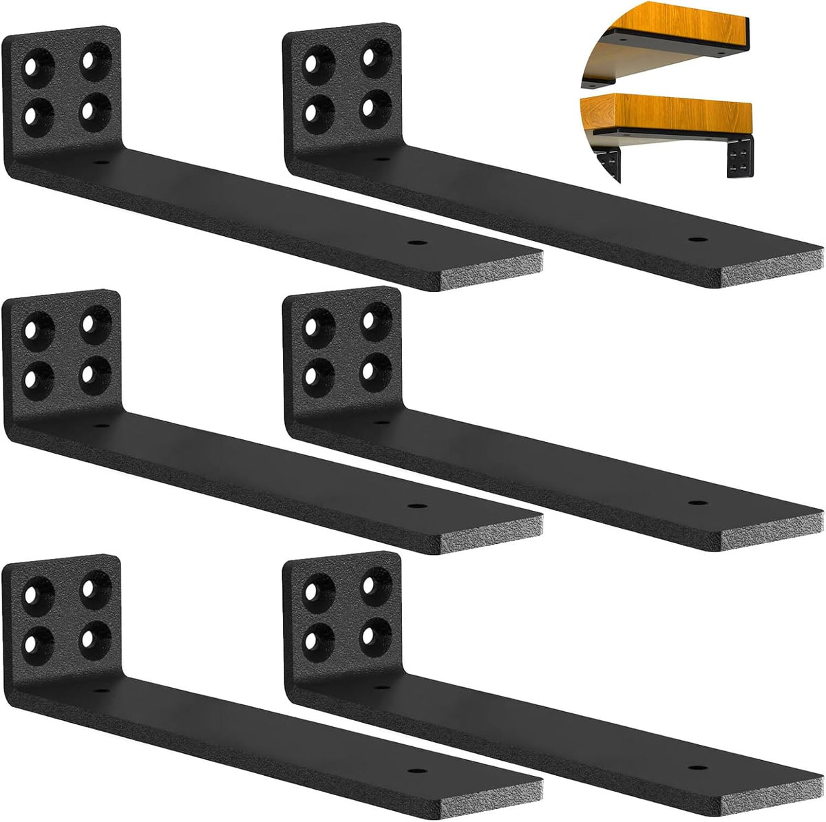 Heavy Duty Hidden L Shelf Brackets 5 Inch Long Wall Mounted Shelf Bracket Metal Floating Shelves (8 Pack) - Image 15