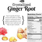Sweet and spicy candied ginger chews displayed outside the resealable packaging.
