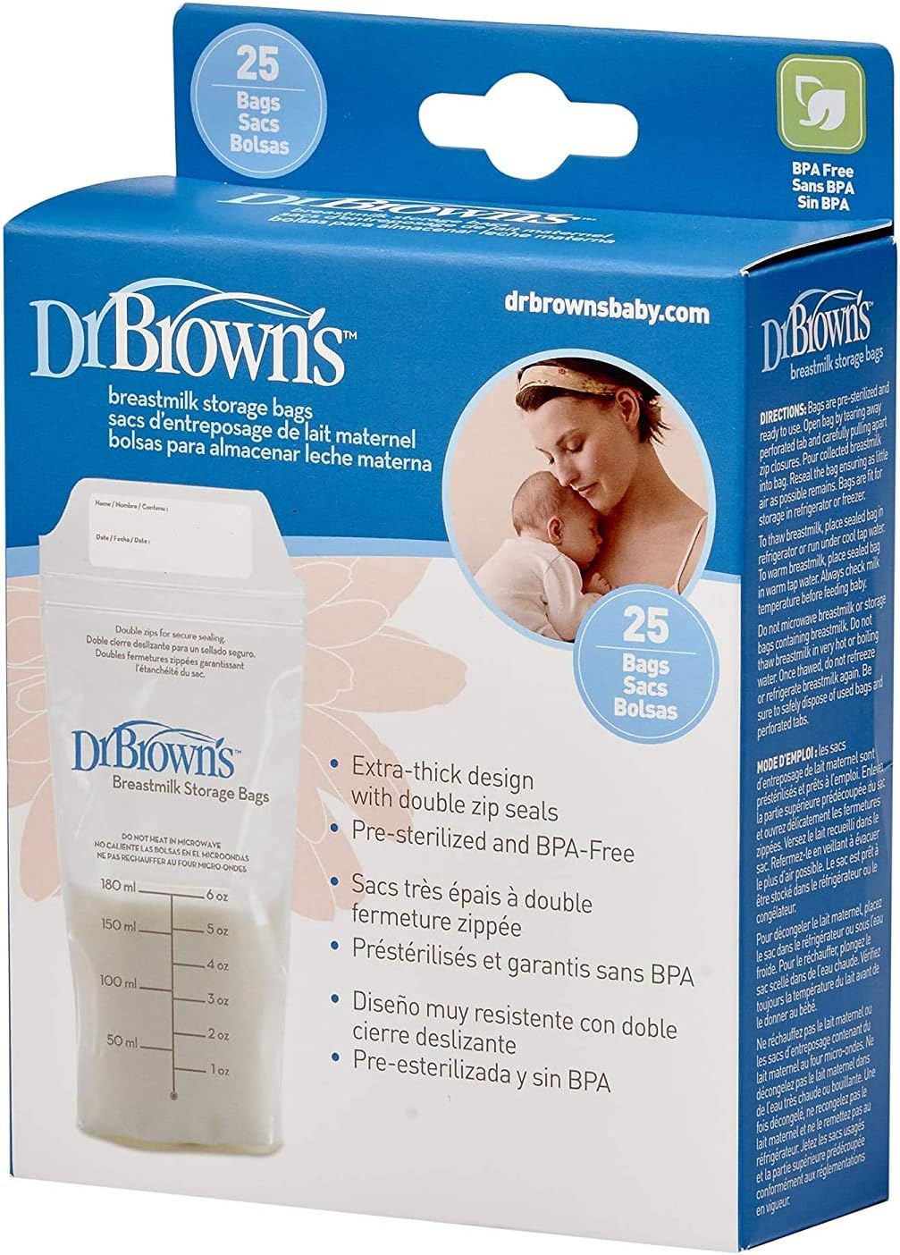Dr. Brown's Breastmilk Storage Bags (Pack of 1, White) - Image 1