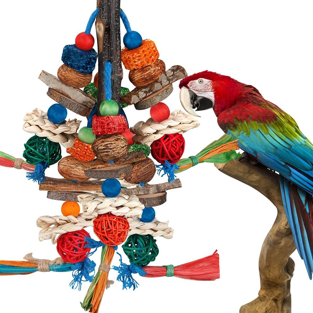 BBjinronjy parrot bird chew toy front view in cage