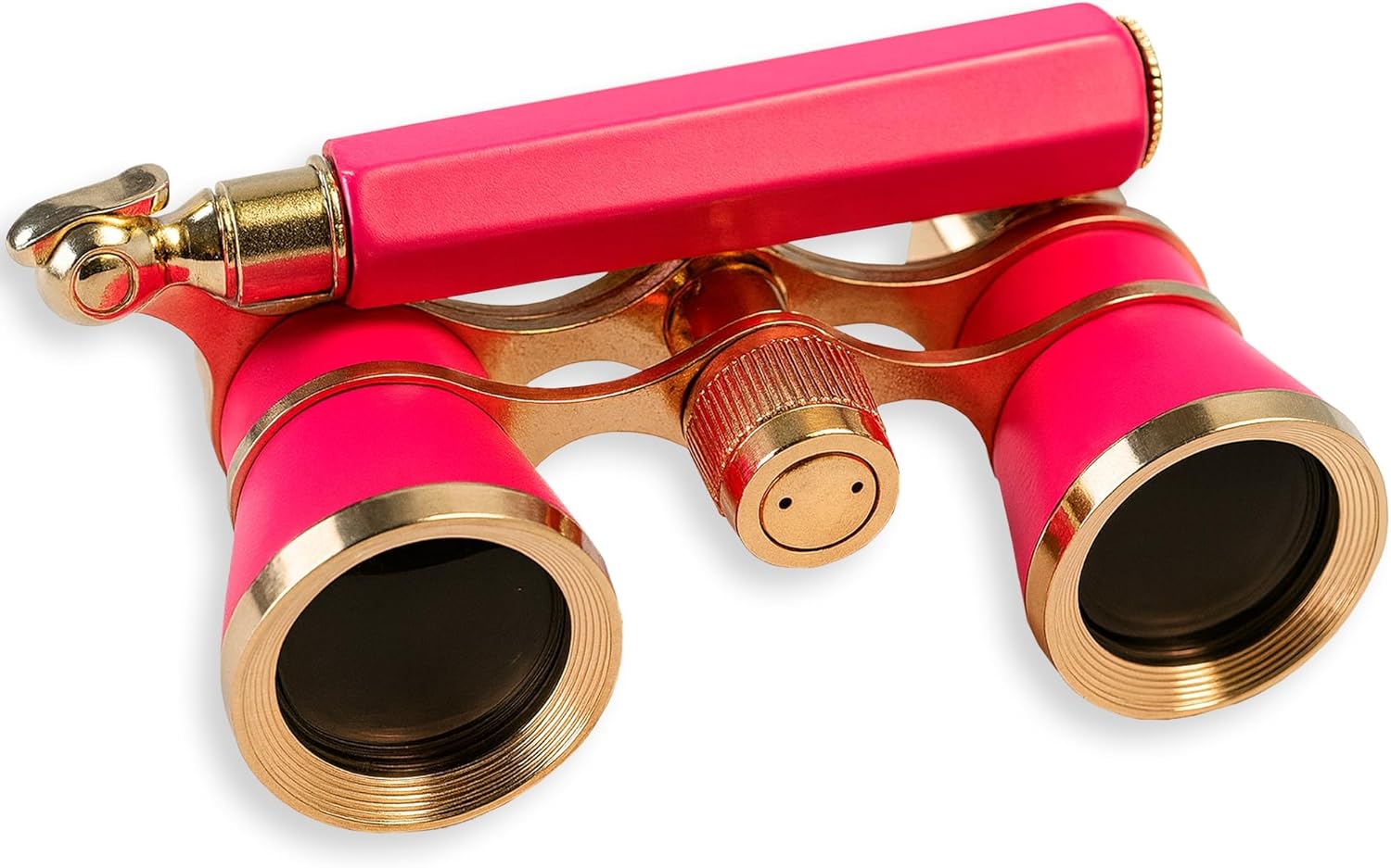 HQRP opera glasses theater binoculars front view in rose pink pearl with gold trim