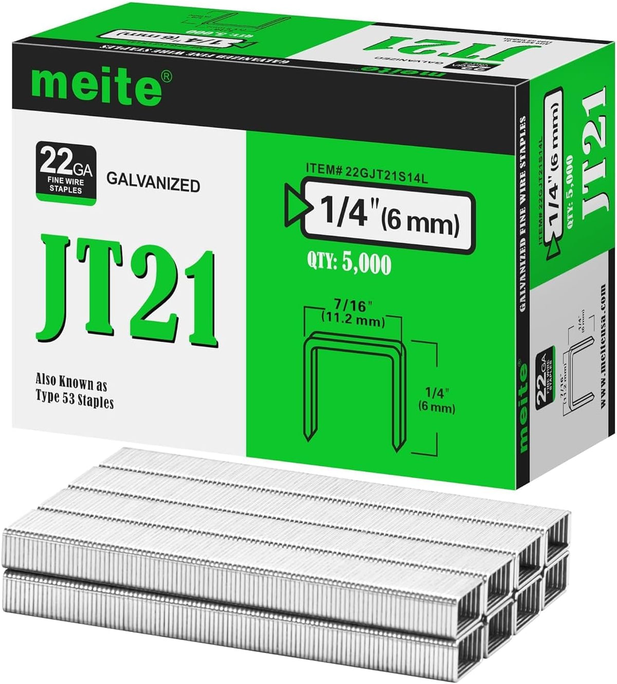 meite JT21 Staples, 1/4 Inch Galvanized Fine Wire Staples for Staple Gun - 1,600 Counts, 7/16" Crown JT21 Staple Refill, Ideal for Upholstery, Crafts, Furniture - Image 9