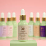 Pixi Beauty purple skincare bottle highlighting firming smoothing and hydrating benefits for fine lines.