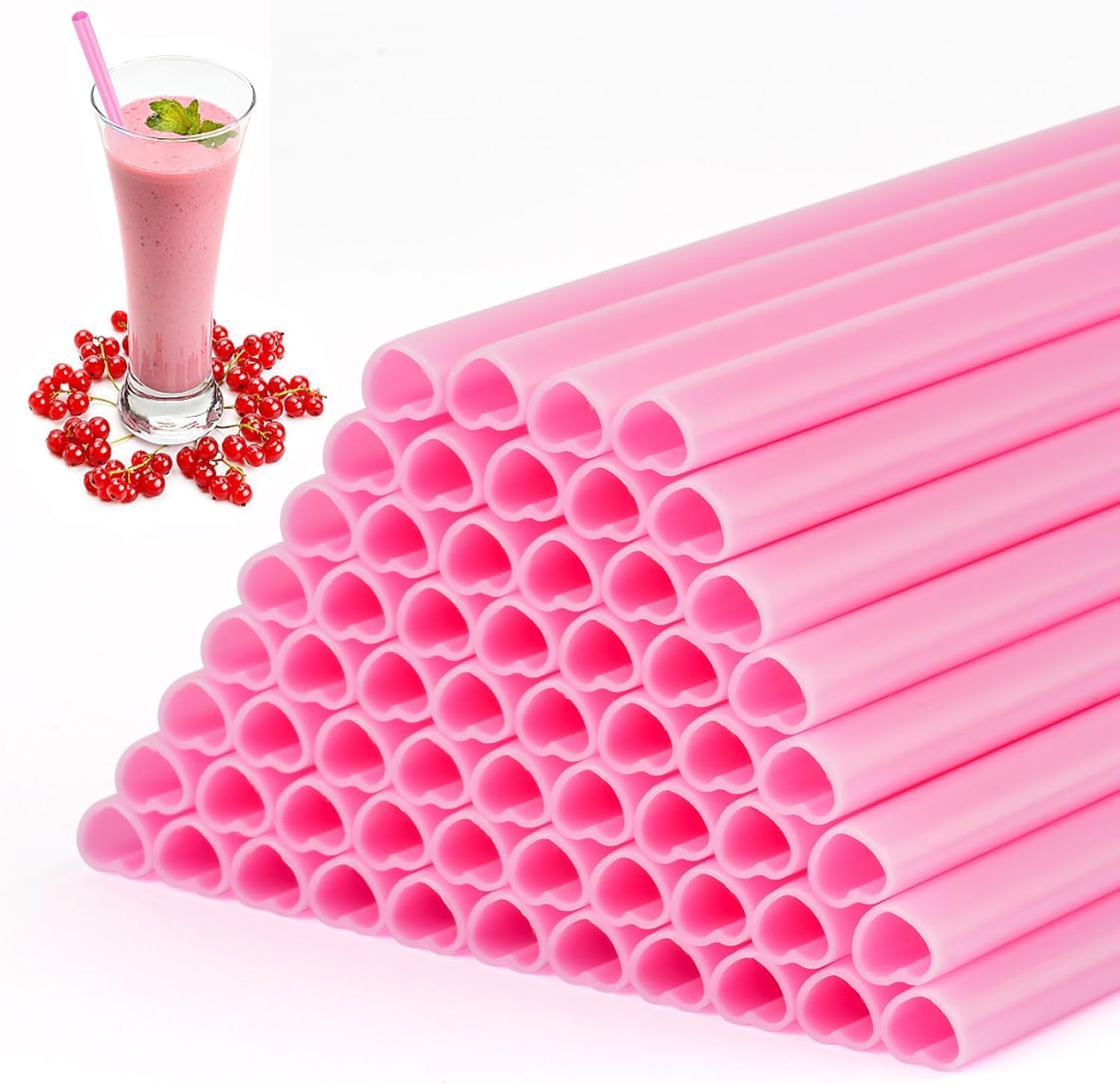 JOYIN heart shaped pink drinking straws front view for party decorations