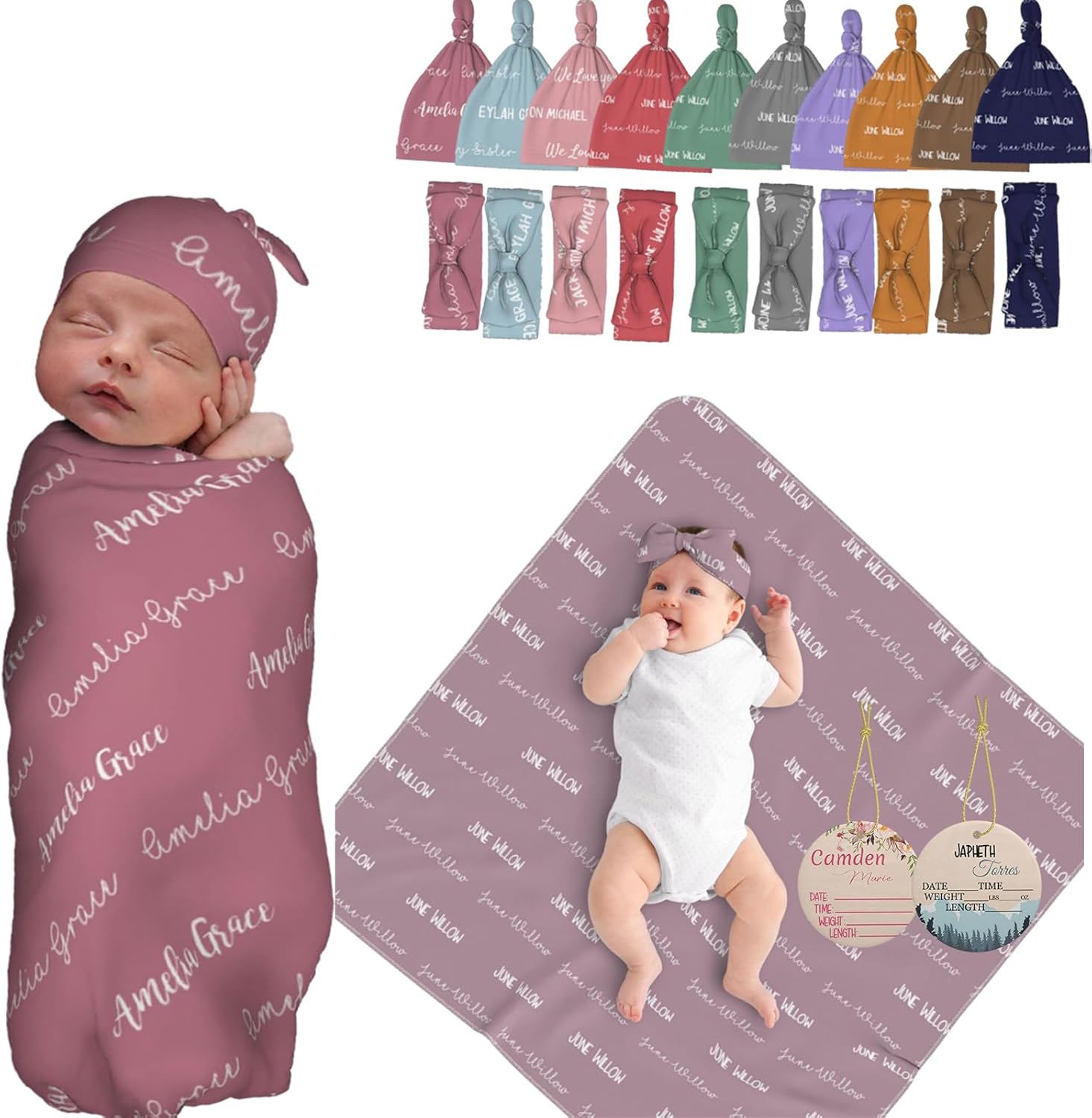 Iweorthy personalized baby swaddle blanket with custom name front view