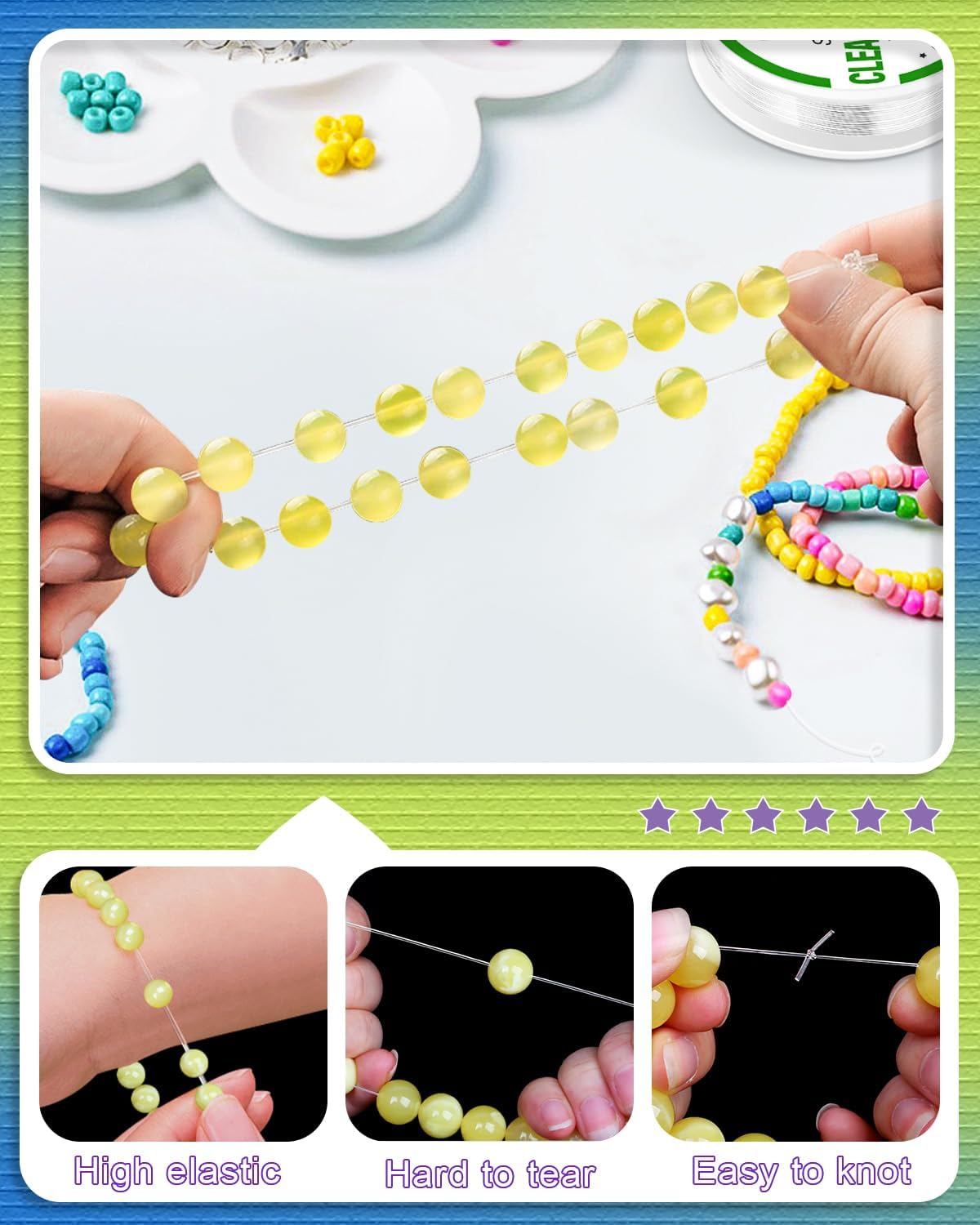 Close up of 0.4mm 0.6mm 0.8mm 1mm transparent bead cord