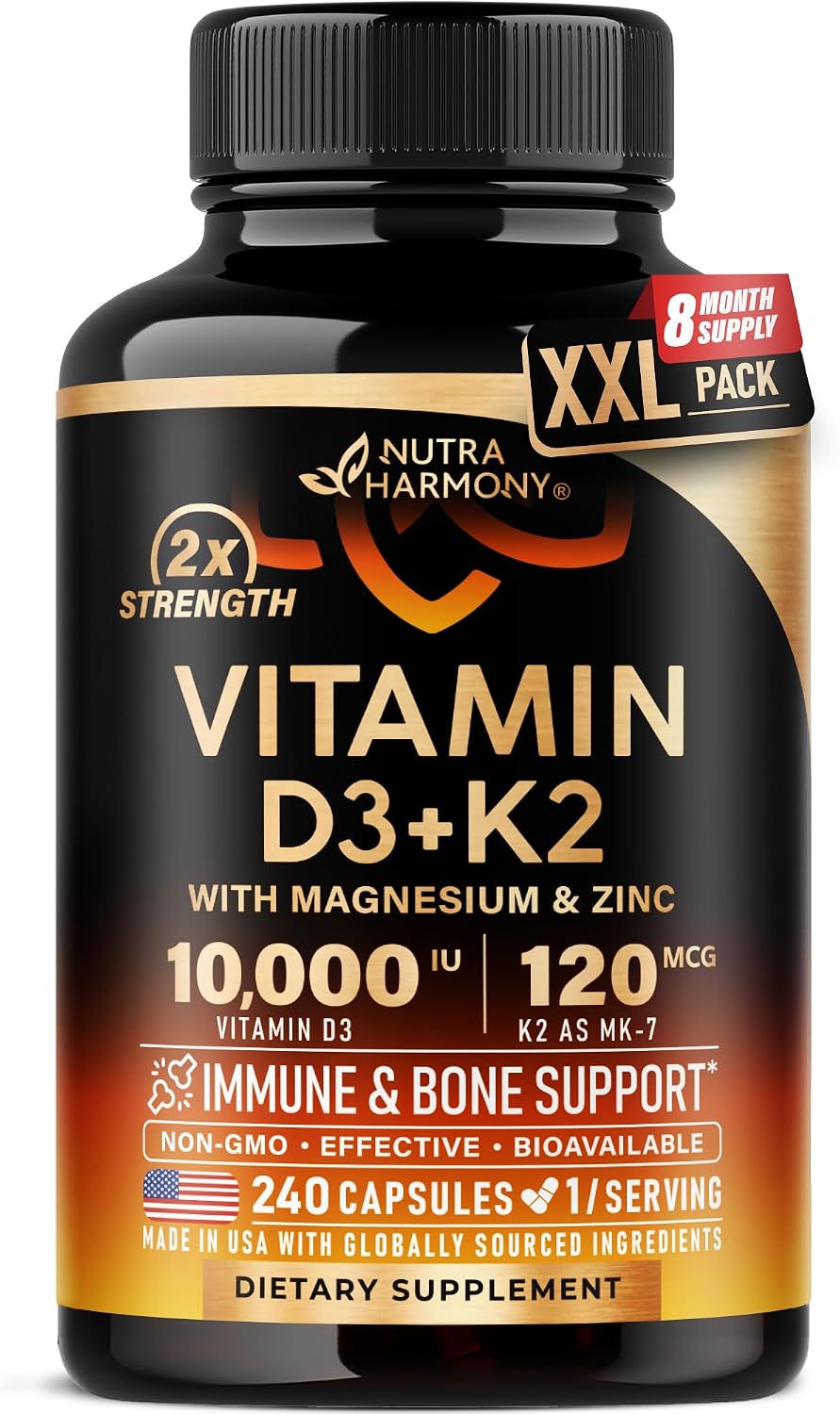 Nutraharmony Vitamin D3 K2 front view supplement bottle