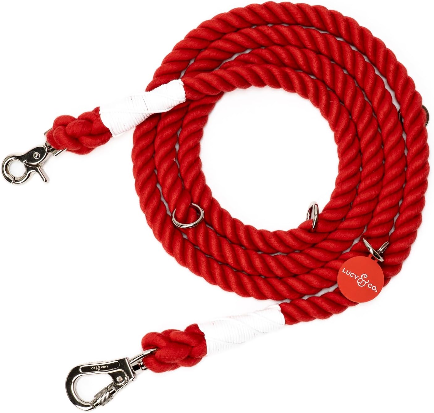 Lucy & Co. Hands-Free 6-in-1 Rope Leash Bright Red front view