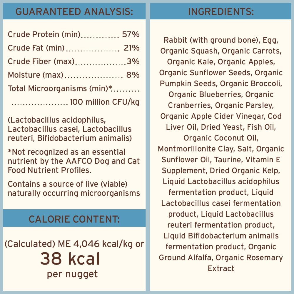 Premium imported Primal freeze dried raw cat food nuggets nutrition information label
