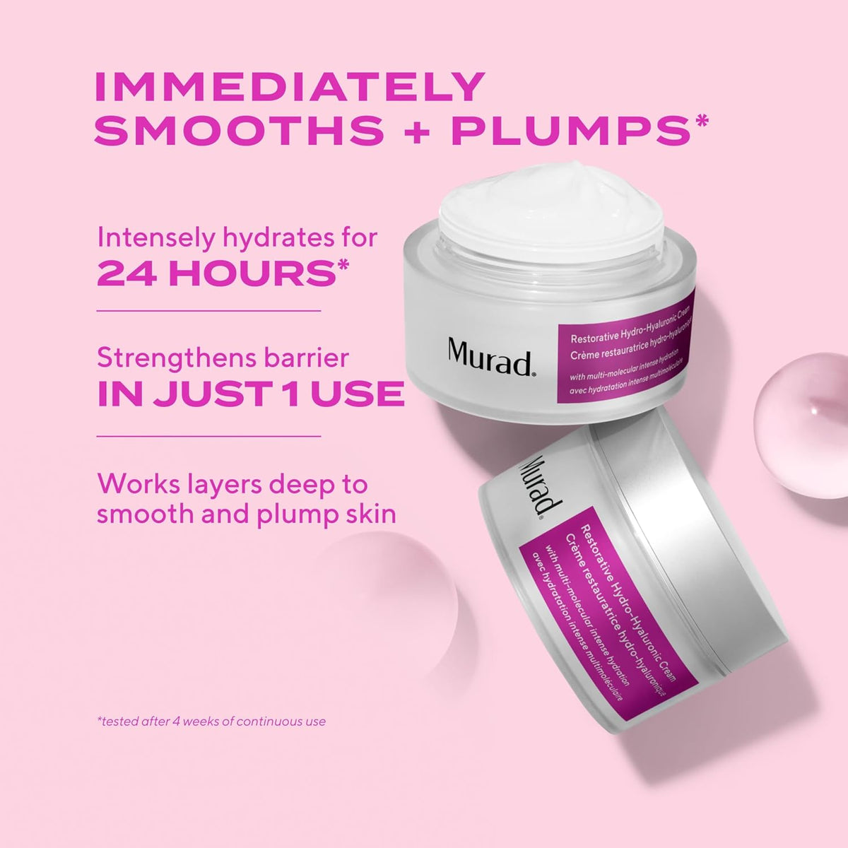 Murad Restorative Hydro-Hyaluronic Face Cream jar and oil bottle