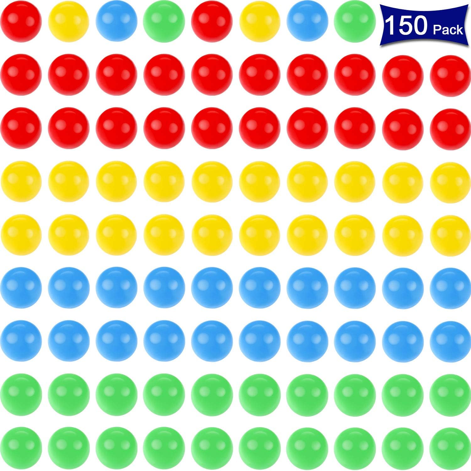 Gejoy game replacement marbles front view showing 150 pieces of multicolored plastic balls for tabletop board games.