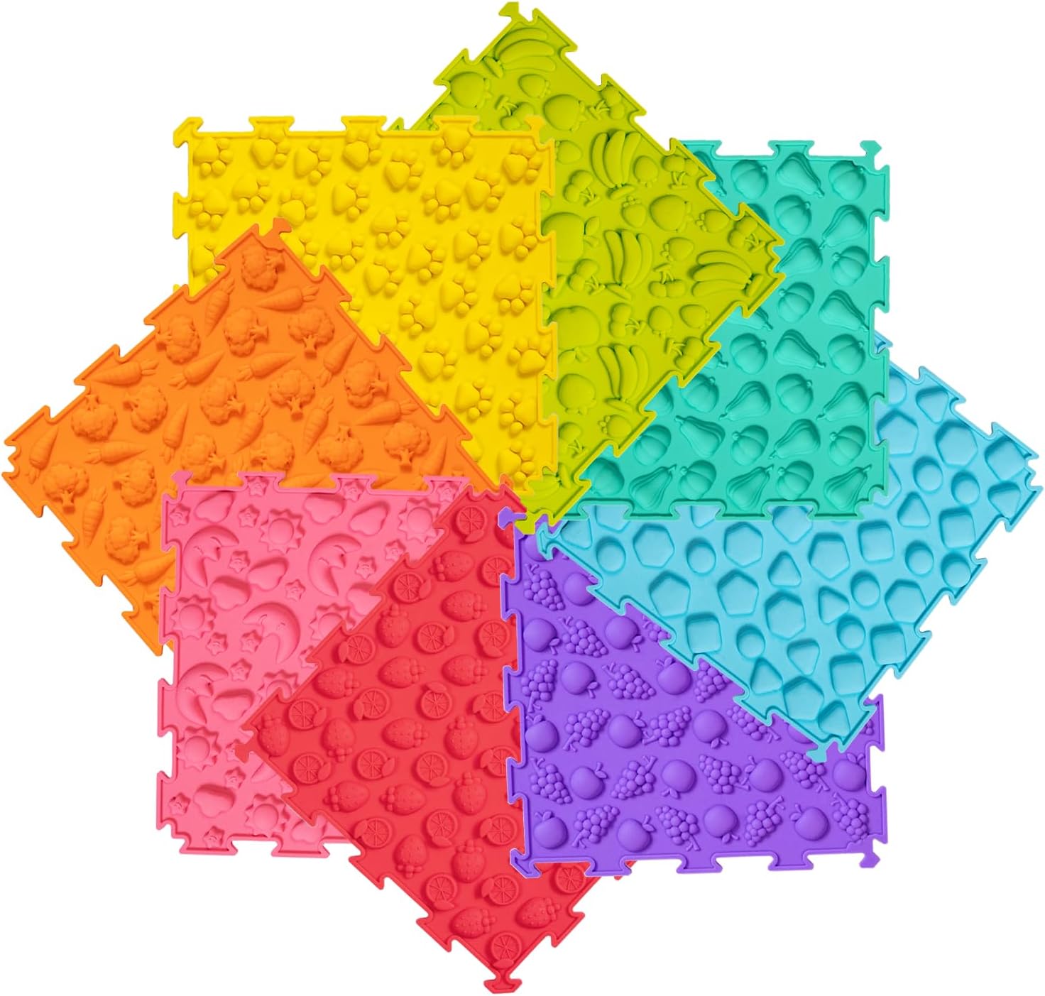 Akimraby 8 piece sensory mat set with various textures