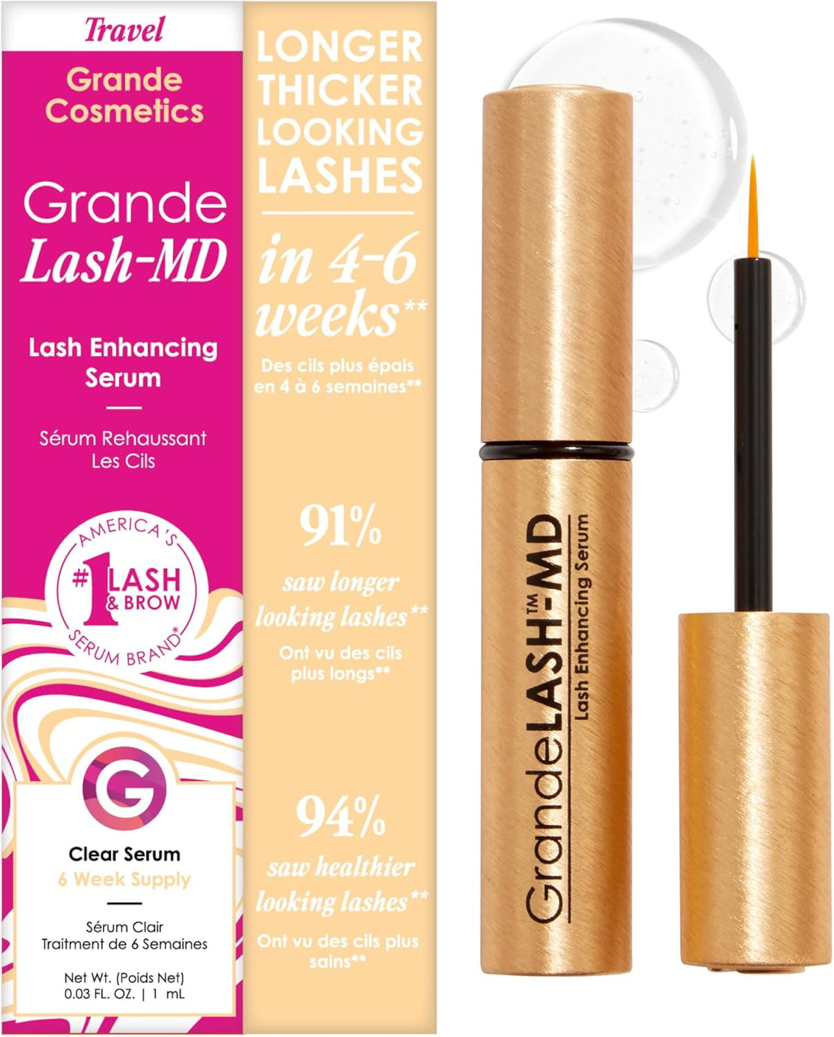 Grande Cosmetics GrandeLASH-MD travel size bottle display