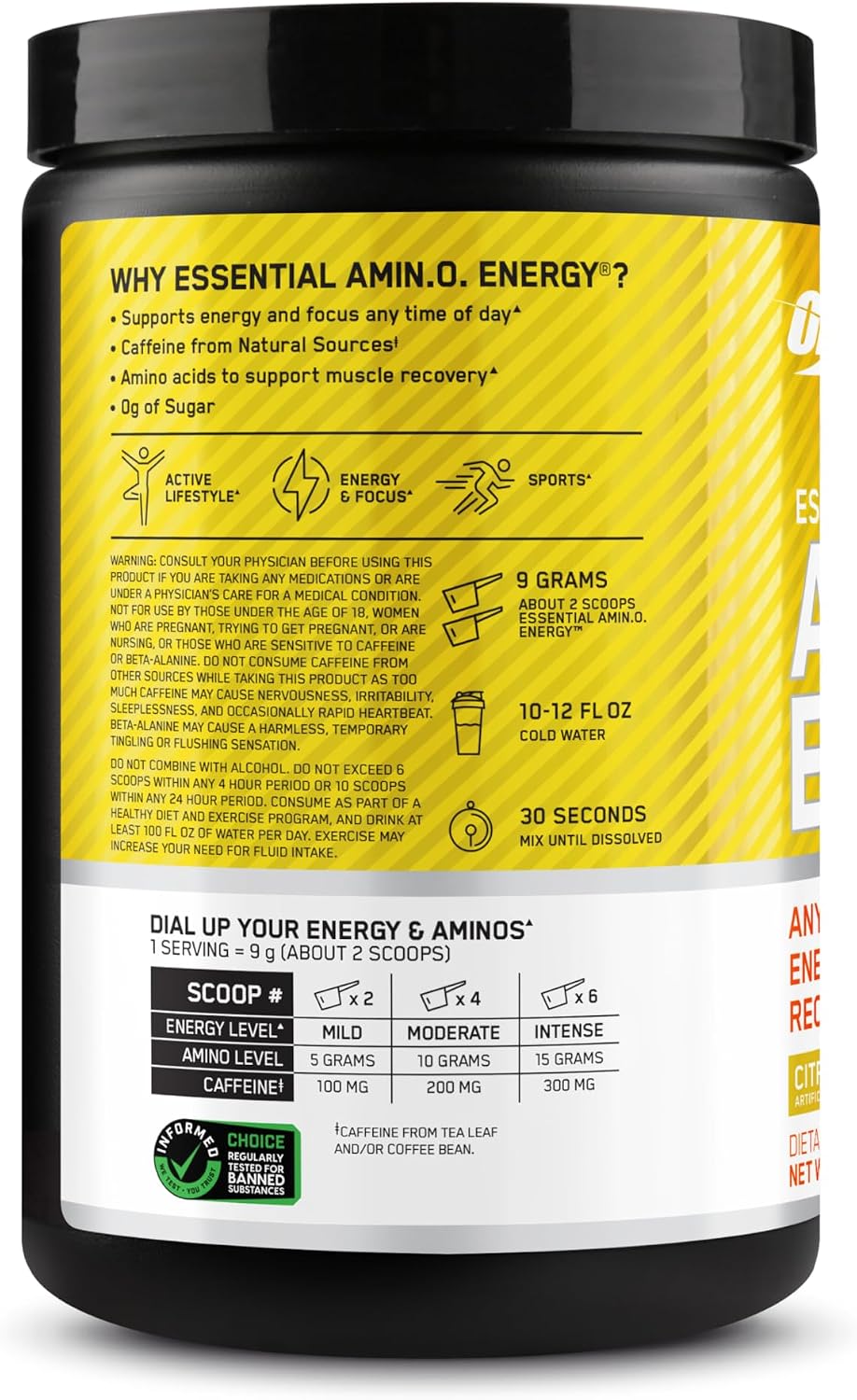 Optimum Nutrition Amino Energy - Pre Workout with Green Tea, BCAA, Amino Acids, Keto Friendly, Green Coffee Extract, Energy Powder - Citrus Spritz, 9.5 Ounce, 30 Servings (Packaging May Vary) - Image 9