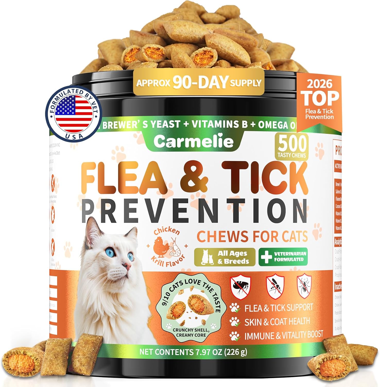 VICSOM flea and tick prevention chews for cats front view jar