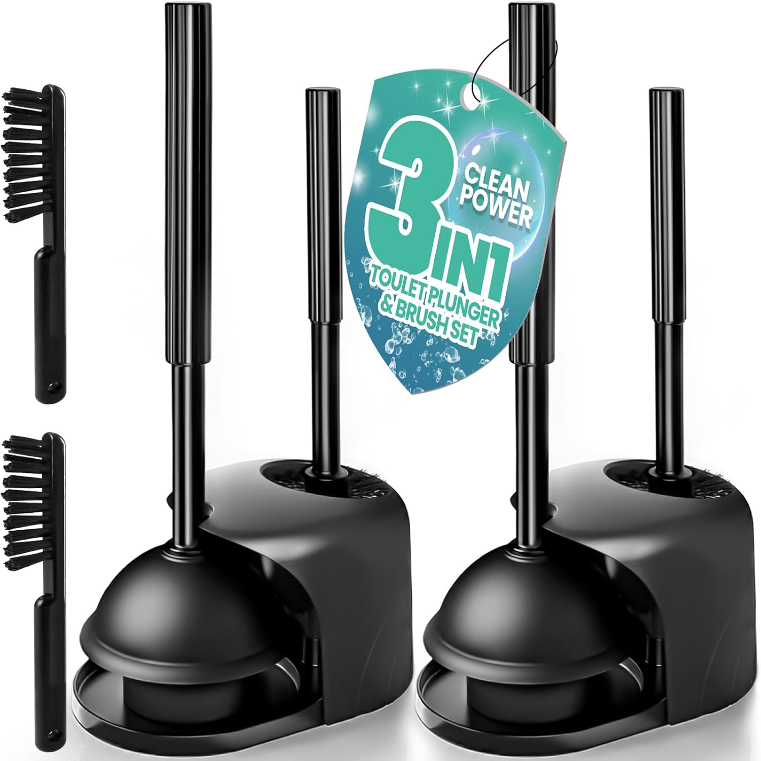 Osameda 3 in 1 toilet brush and plunger set front view