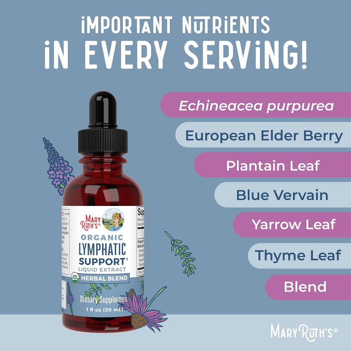 MaryRuth's vegan non-GMO lymphatic drops packaging side view