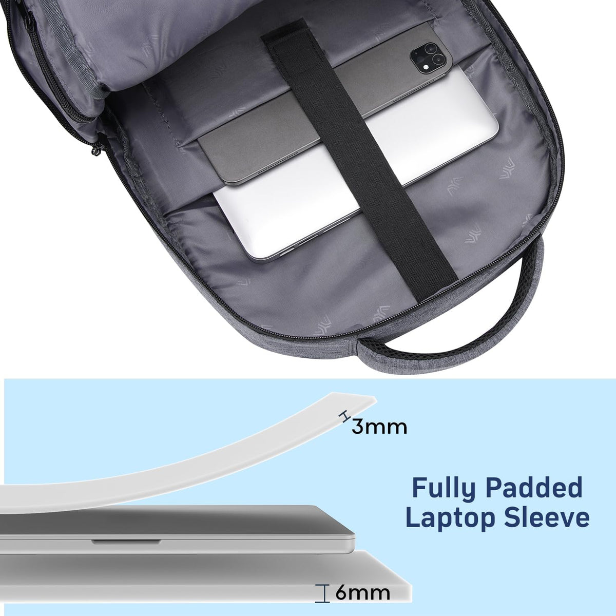 Kadilong travel backpack interior laptop sleeve