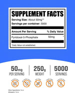 BulkSupplements P5P active vitamin B6 supplement nutrition facts label closeup