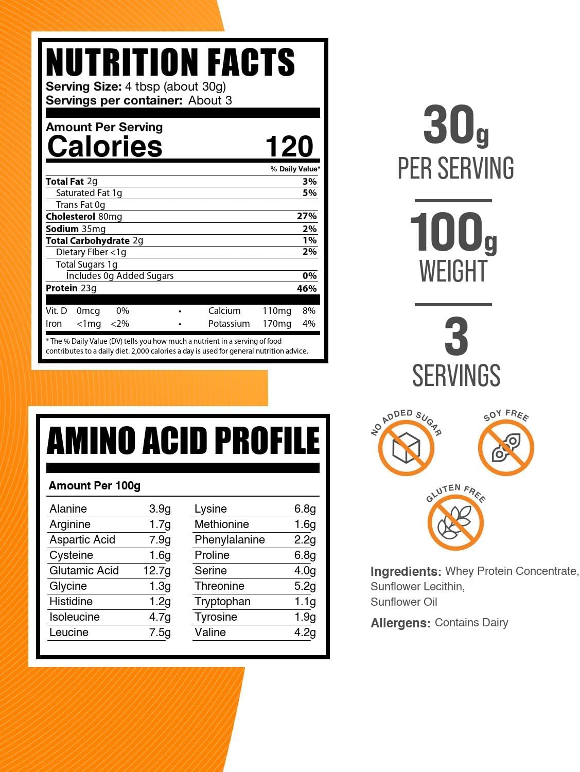 BulkSupplements Whey Protein Concentrate label details