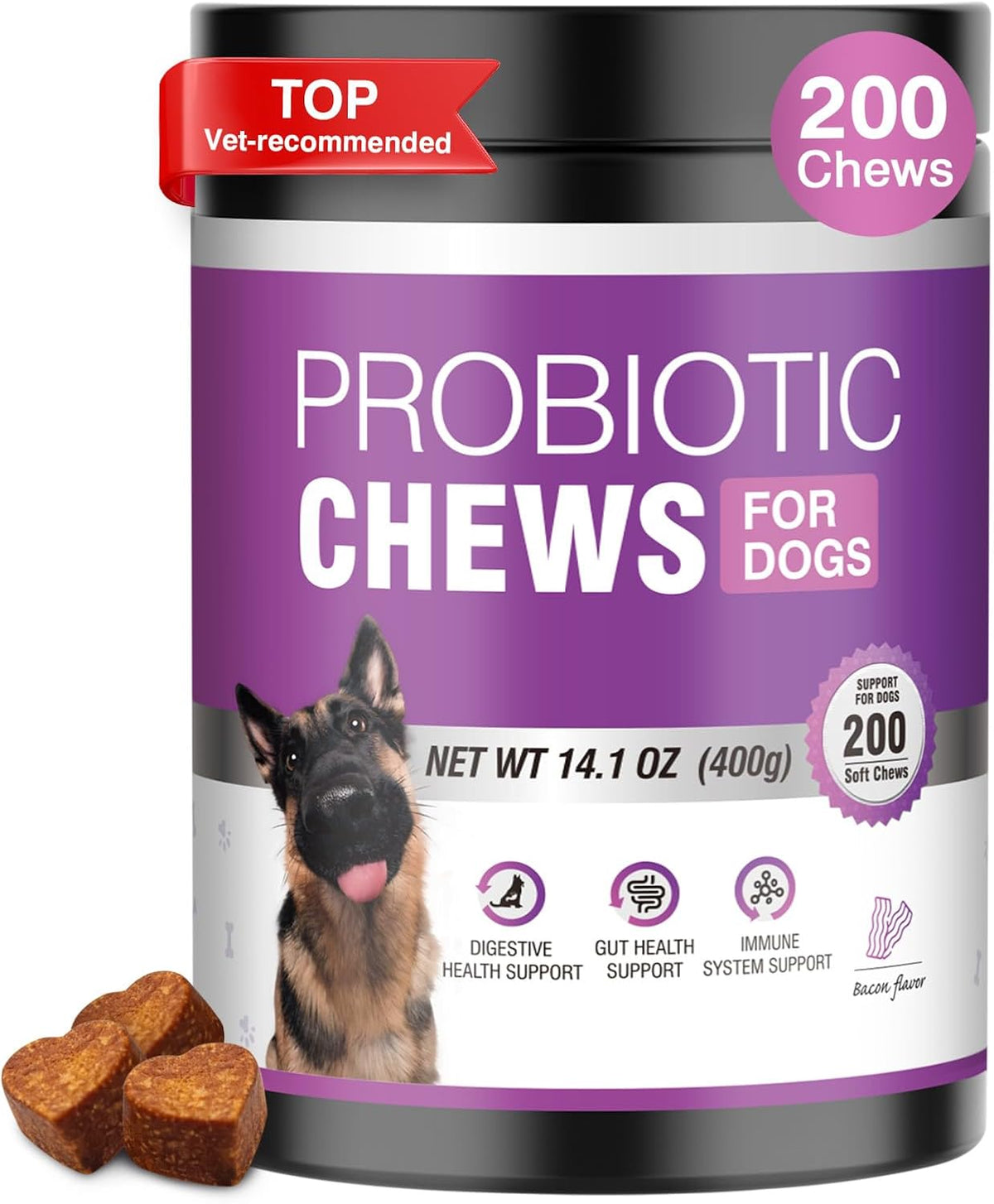 Probiotics for Dogs 200pcs Dog Probiotics for Digestive Health Digestive Enzymes and Prebiotic, Probiotic Chews for Dogs Support Gut Health, Relieve Diarrhea, Itchy Skin, Enhance Immunity - Image 11