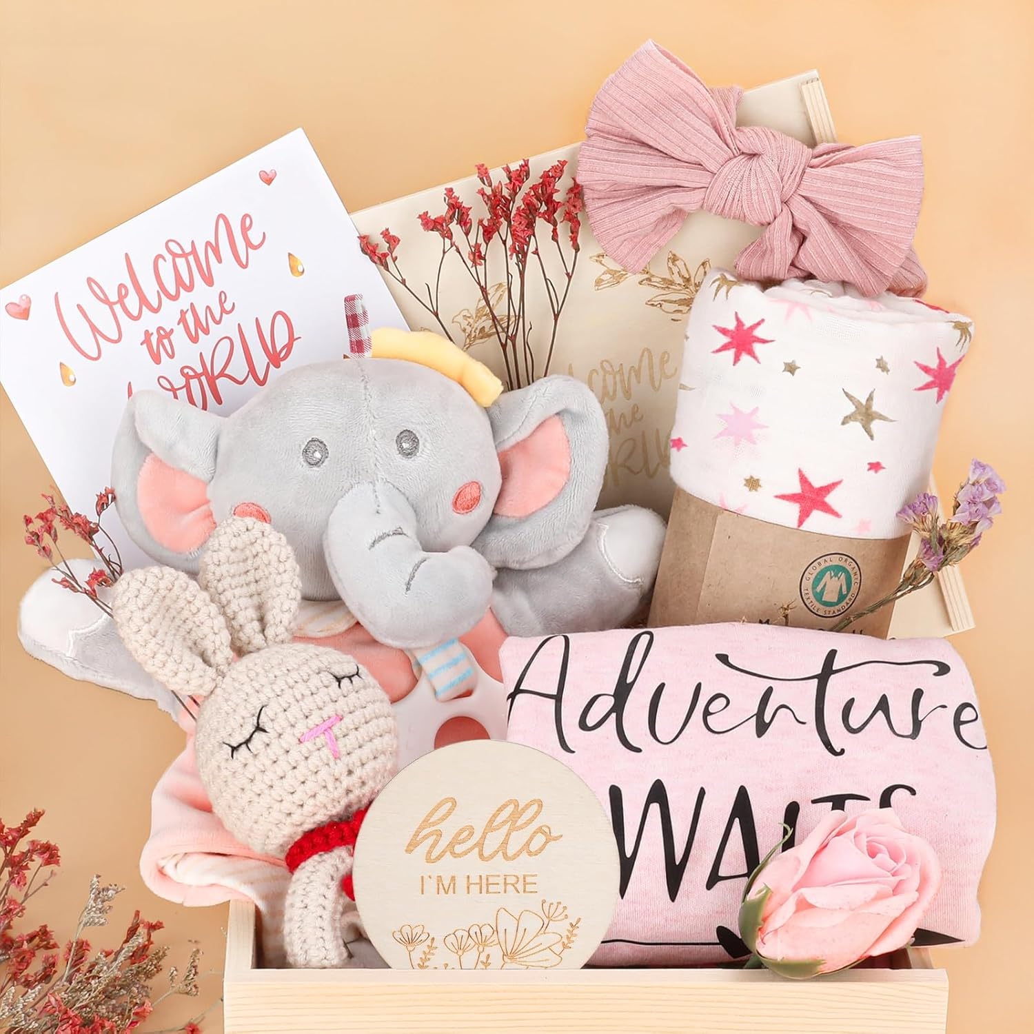 Pengtai newborn baby girl gift set in wooden keepsake box
