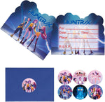 Glowiibo anime birthday invitations front view showing cartoon cards and envelopes