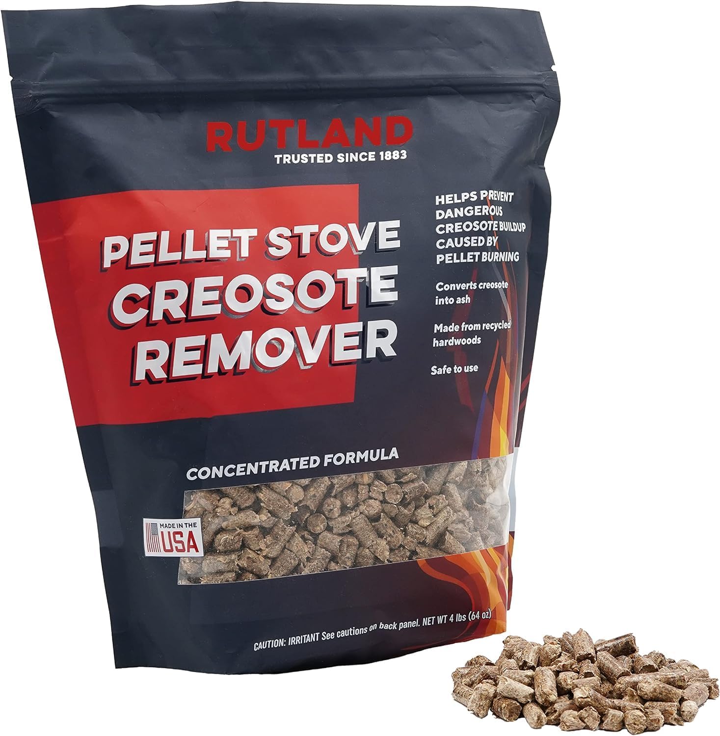Rutland Products pellet stove creosote remover four pound bag front view
