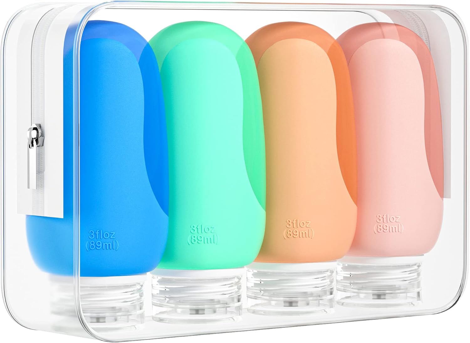 Morfone travel bottles front view of the 4 pack silicone container set