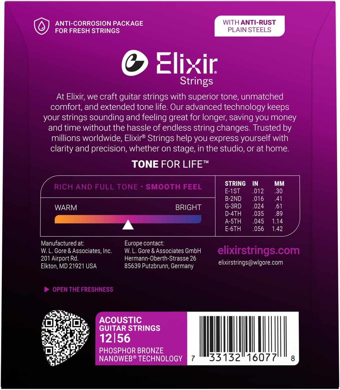 Elixir phosphor bronze 12-56 string box back view