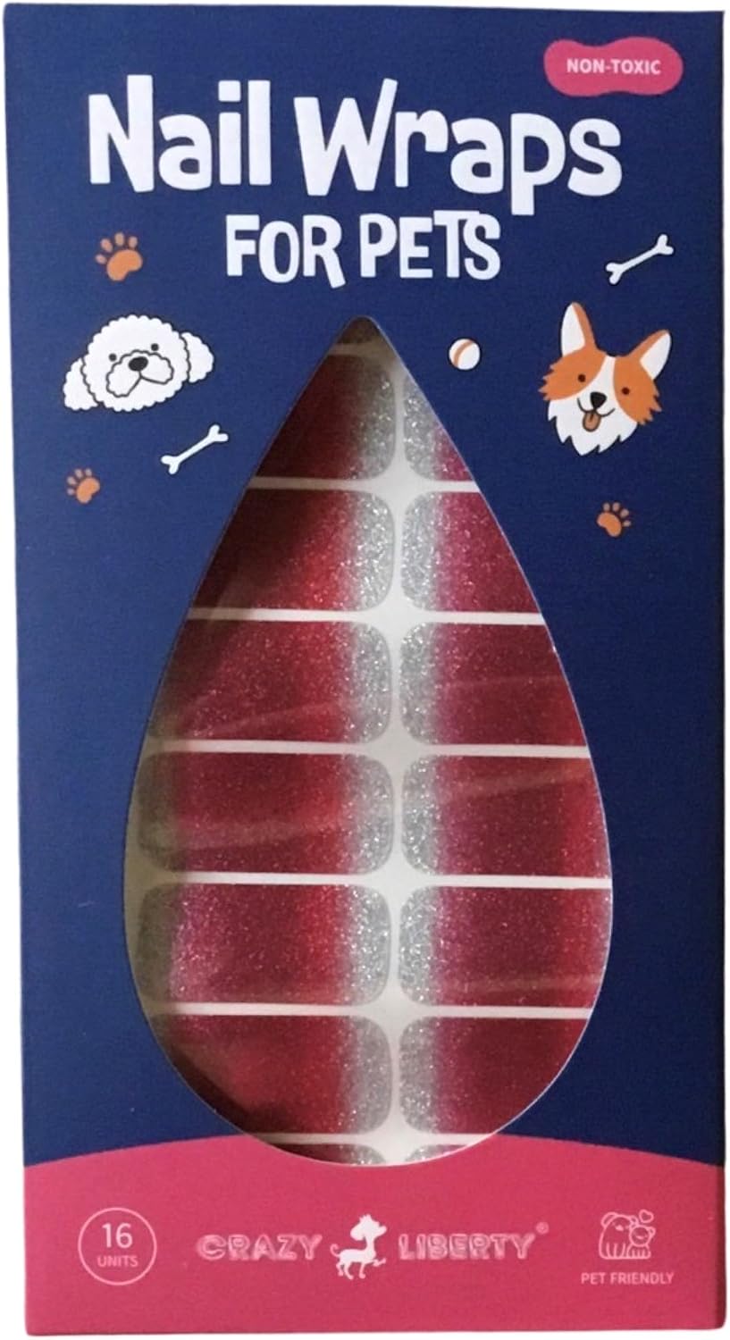 Crazy Liberty pet nail polish stickers red glitter ombre pattern