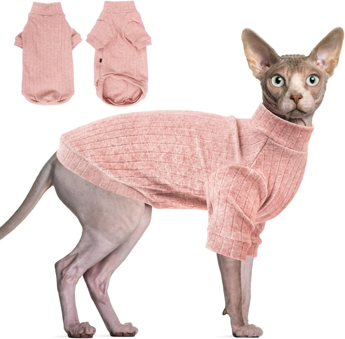 Idepet Sphynx Hairless Cats Sweater Shirt Kitten Soft Puppy Clothes Pullover Cute Cat Pajamas Jumpsuit Cotton Apparel Pet Winter Turtleneck for Cats and Teacup Chihuahua Small Dogs(Green,XS) - Image 14