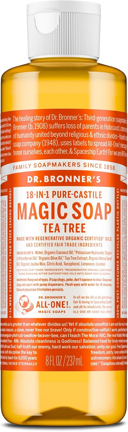 Dr. Bronner's Tea Tree Pure-Castile Liquid Soap, Body Wash, 8 oz - Image 1