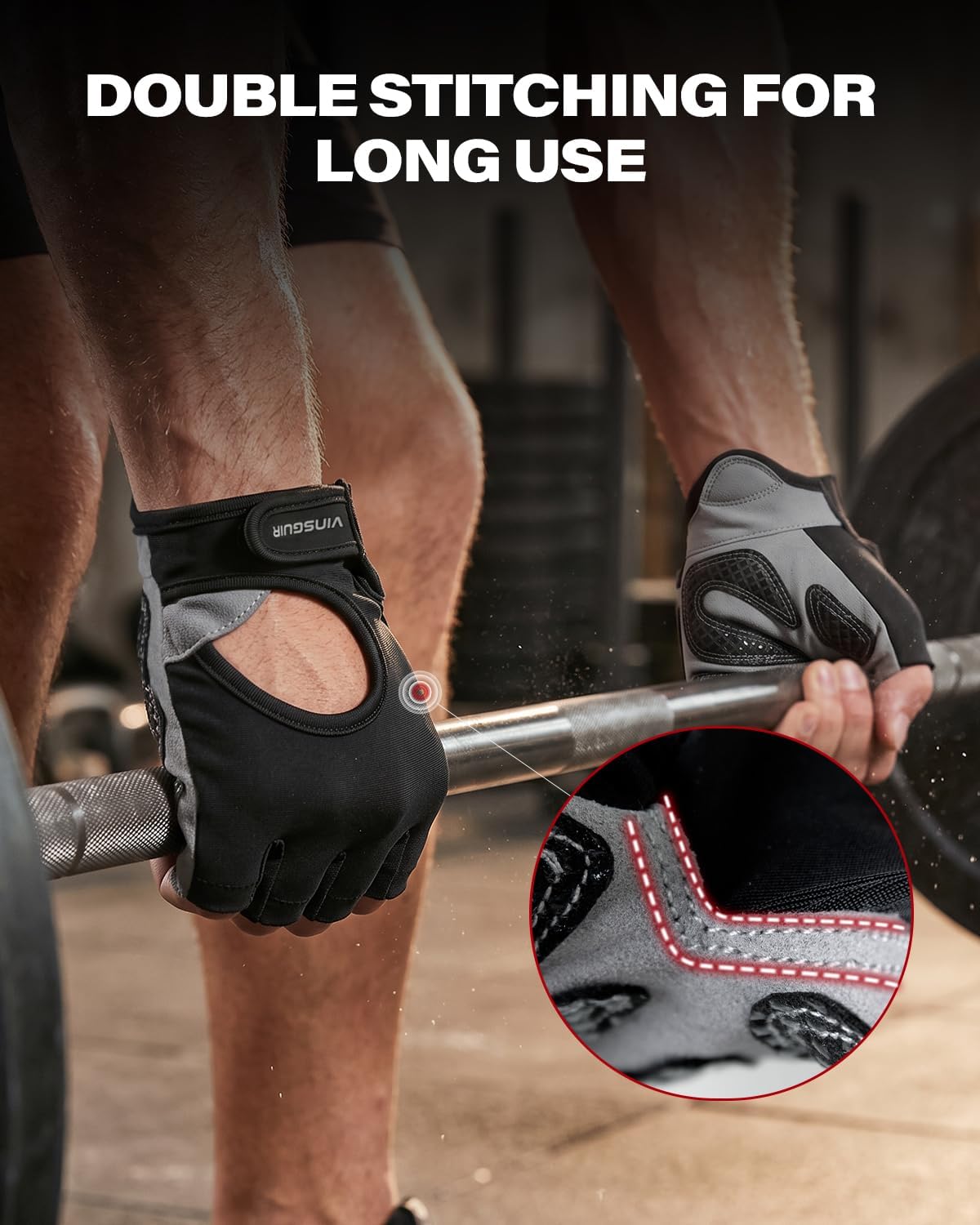 Vinsguir fitness gloves anti-slip silicone grip pattern