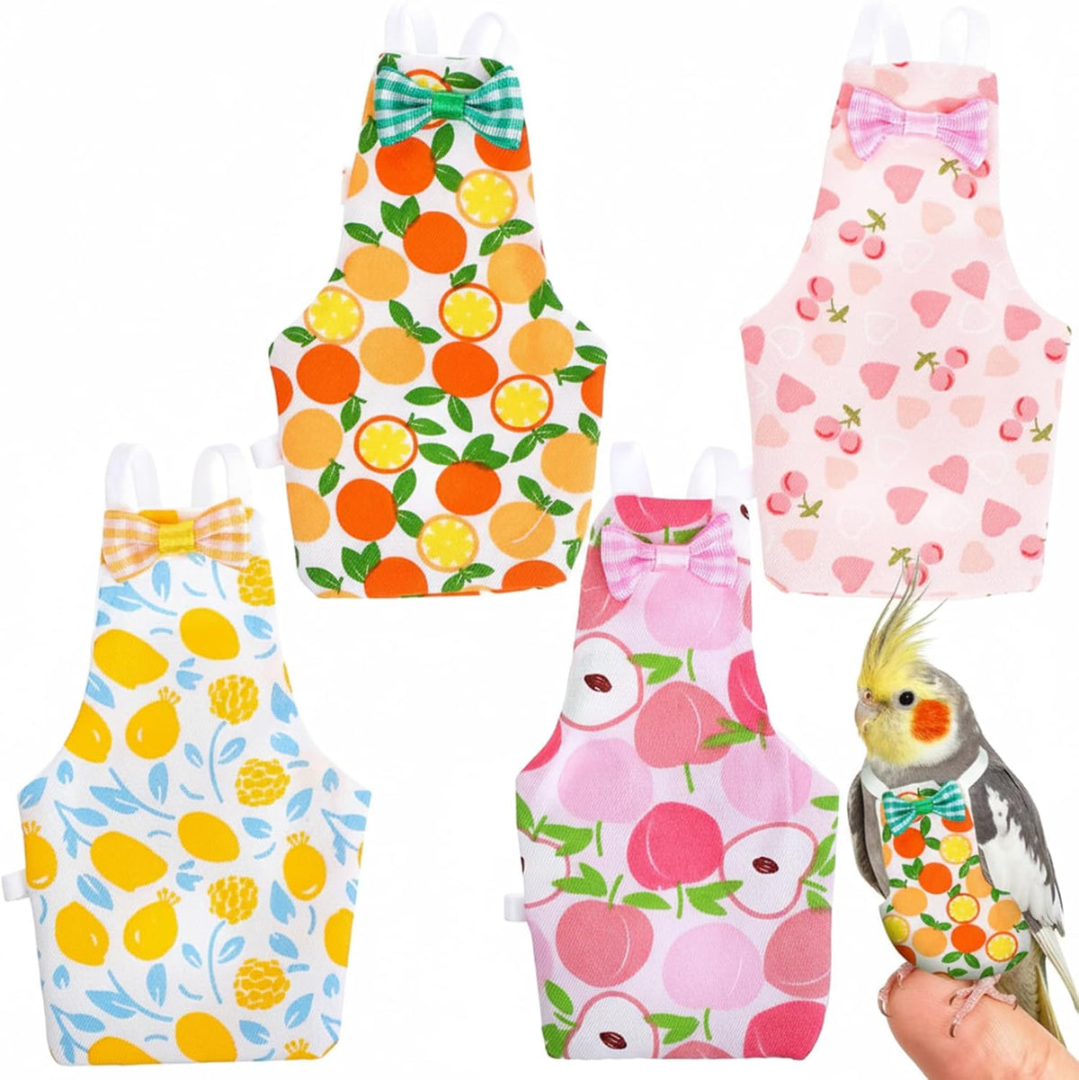 HJZHII 4 Piece Bird Diaper Set front view showcasing colorful fruit patterns
