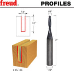 Freud 75-100 solid carbide router bit showing 1/4 inch shank profile
