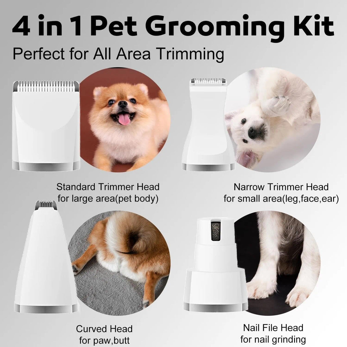 Genérico quiet pet hair trimmer showing the specialized narrow blade attachment designed for dog paws and ears.