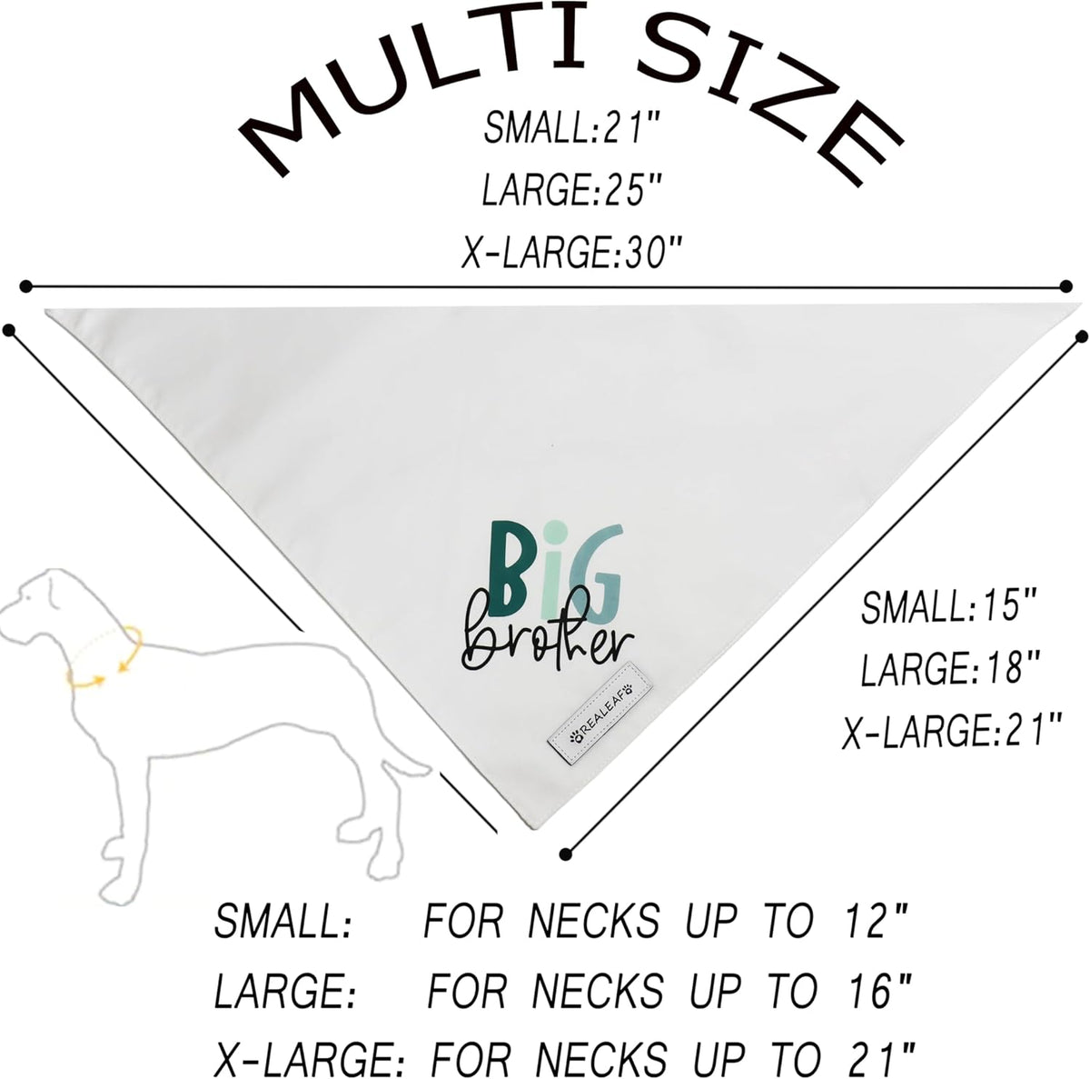 Small dog wearing Realeaf Big Brother pregnancy reveal scarf