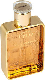 Armaf Uniq Oud Forever amber woody fragrance bottle close up