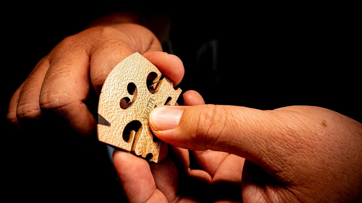 Viotti violin bridge back view showing directional wood grain