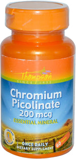 Thompson Chromium Picolinate 200 mcg 60 tablets front view supplement bottle