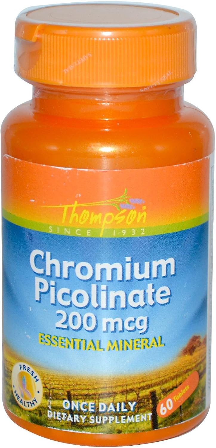Thompson Chromium Picolinate 200 mcg 60 tablets front view supplement bottle