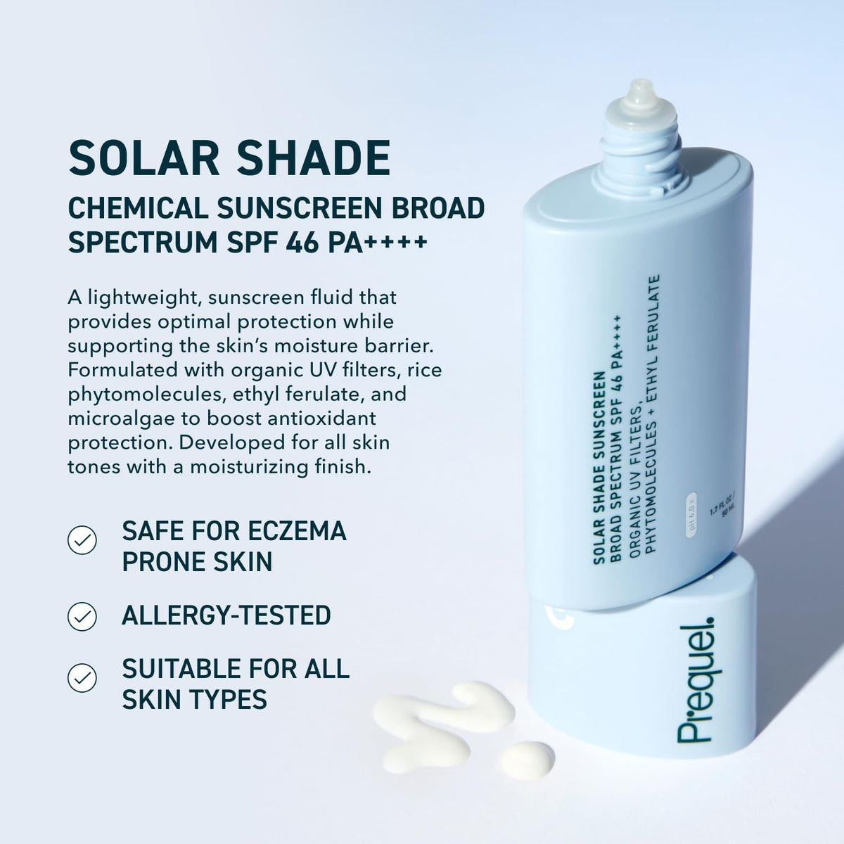 Prequel SPF 46 PA++++ broad spectrum hydrating sunblock product bottle