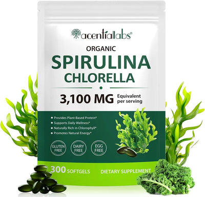 Spirulina & Chlorella Supergreens Softgels, 3,100 mg Equivalent per Serving, 17-in-1 Supergreens Blend, Plant-Based Protein, Naturally Rich in Chlorophyll, Gluten Free, Dairy Free, Egg Free - Image 1
