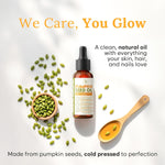 Bloomora cold pressed pumpkin seed oil side angle