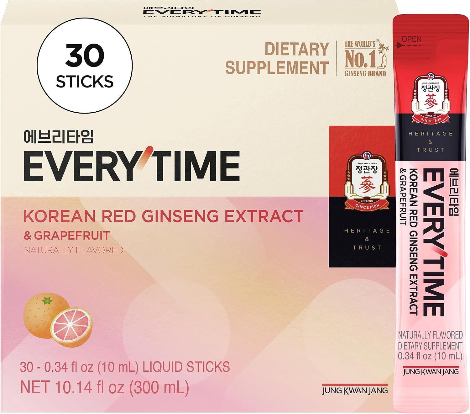 JUNG KWAN JANG Everytime Korean Red Ginseng Extract Grapefruit box front view premium energy supplement