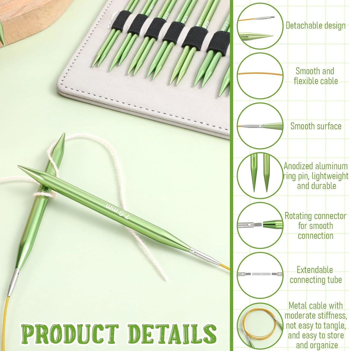 Flexible steel cables and hardware accessories for circular knitting