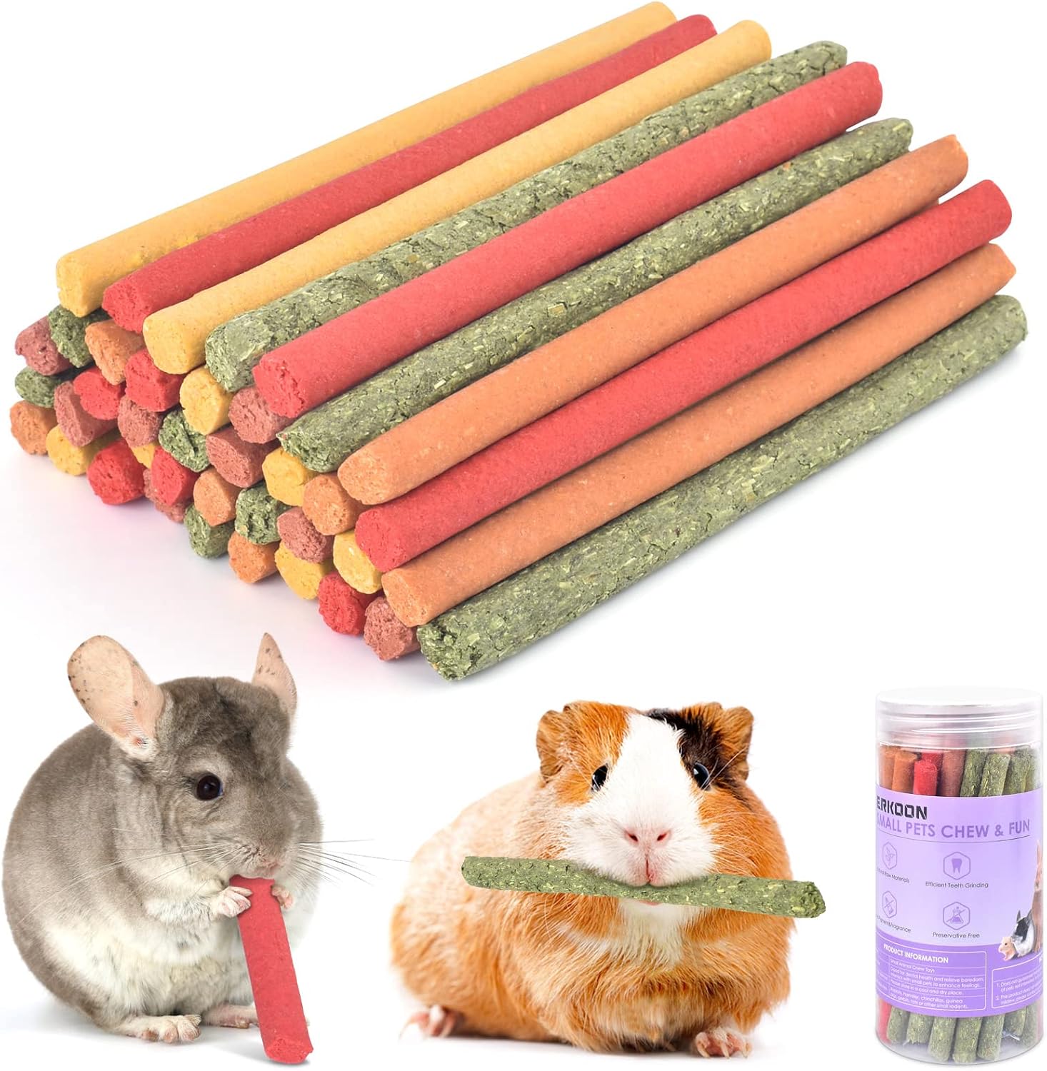 ERKOON Timothy Hay Sticks forty pieces pack front view natural small pet chew treats