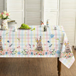 Festive kitchen dining table decoration styled with the spring tablecloth.