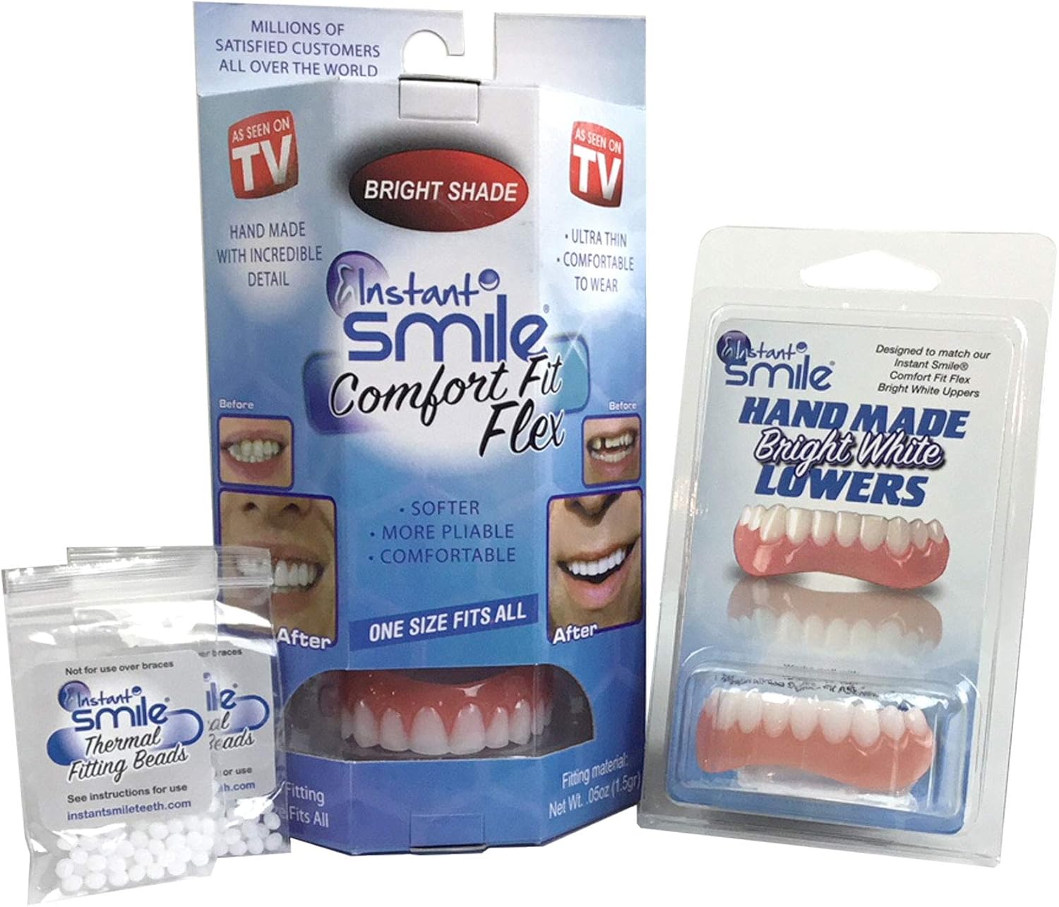 Instant Smile Comfort Fit Flex Teeth - Upper and Lower Matching Set, Bright White Shade! Fix Your Smile at Home Within Minutes! - Image 1